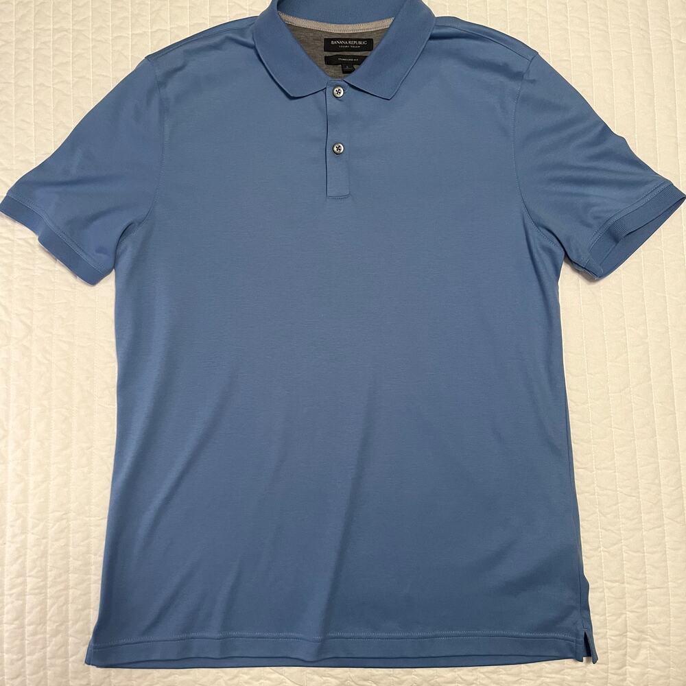 Banana Republic Luxury Touch Blue Knit Cotton Short Sleeve Polo Mens Large